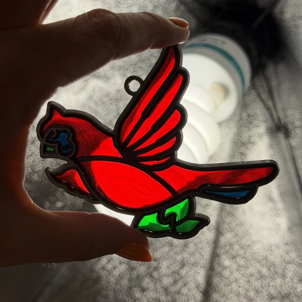 VTG Cardinal Bird Suncatcher Sun Catcher Enamel & Metal Window Decor Ornament